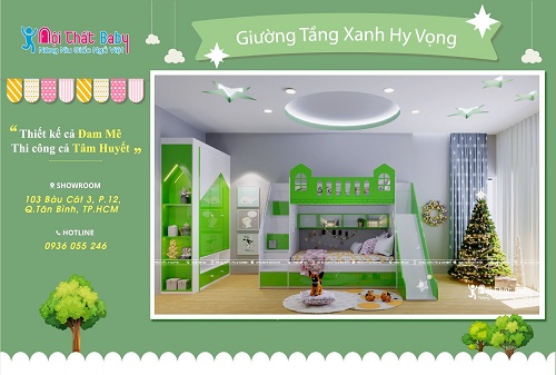 Mẫu giường tầng màu xanh hy vọng cho bé trai - GT04